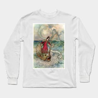 Rita Riding on the Dolphin by Warwick Goble Long Sleeve T-Shirt